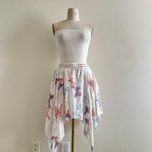 handmade  white butterfly print asymmetrical mini skirt